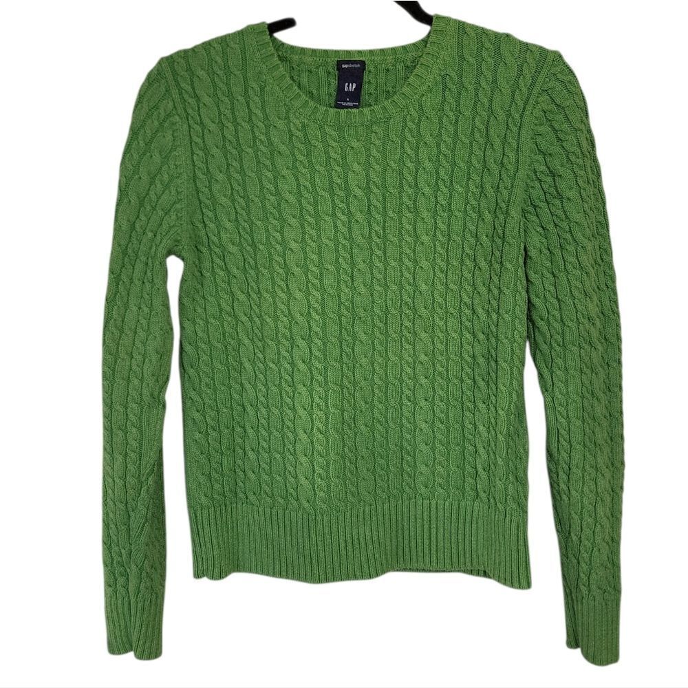 Gap Sweater Womens L Green Cable Knit Fisherman Preppy Old Money